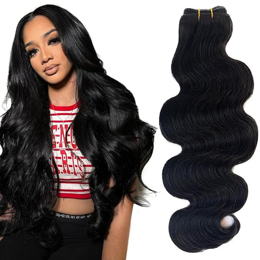 Sew in Bundles Hunan Hair Weft Extensions 18 Inch Body Wave Natural Black Hair Extensions Real Remy Hair Wefts Sew in 100G Hand Tied Weft Hair Extension Human Hair Bundles Weave Extensions for Women