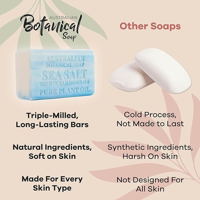 Australian Botanical Soap Variety Pack Includes 4 Valencia Orange and 4 Sea Salt Soap for Face, Hands and Body, Enriched with Shea Butter, Ocean Minerals and Vitamin C
