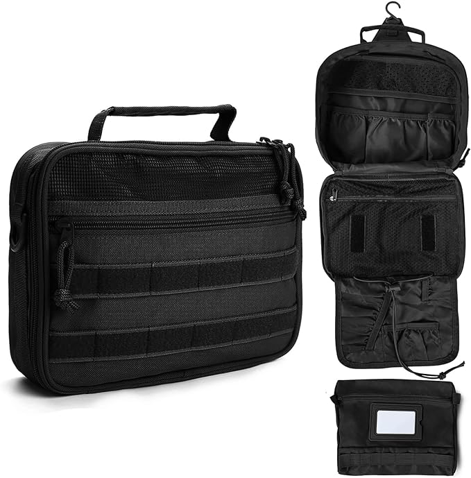 SMONT Tactical Toiletry Bag for Men, 9.5" Hanging Dopp Kit Shaving Hygiene Bag for Traveling Bathroom