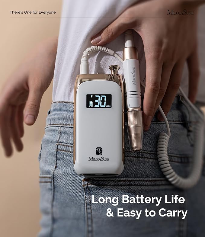 MelodySusie Nail Drill Machine, Electric Nail File Professional for Acrylic Nail, Rechargeable Cordless Portable E File 6 Nail Drill Bit Set, SR3 Jade