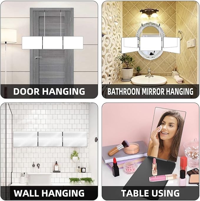 360 Mirror for Haircuts for Men for Women for Braiding Hair Trifold 3 Way Mirror to See Back of Head Barber Haircut Tool Three Way for Hair Cutting Self Cut