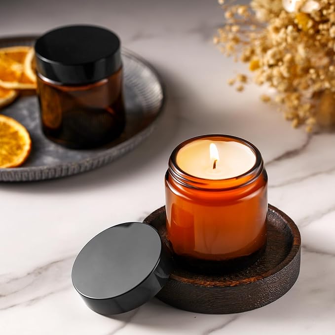 Norme 24 Pcs 4 oz Glass Jars with Lids Leakproof Round Airtight Empty Cosmetic Jars with Inner Liners Lid for Storing Lotions Powder Ointments Candle Making (Black,Amber)