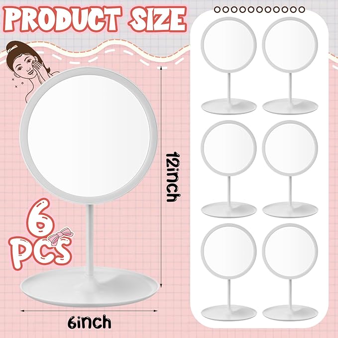 6 Pcs Spa Party Mirror Spa Party Supplies Sleepover Accessory Favors Makeup Mirror for Sleepover Slumber Birthday Favors Gift(White)