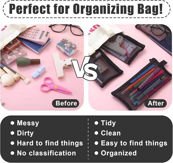 80 Pcs Mesh Zipper Pouch Bulk Multicolor Pencil Storage Pouch Multipurpose Mesh Cosmetics Bags Toiletry Makeup Bags for Office Travel Organization(Black)