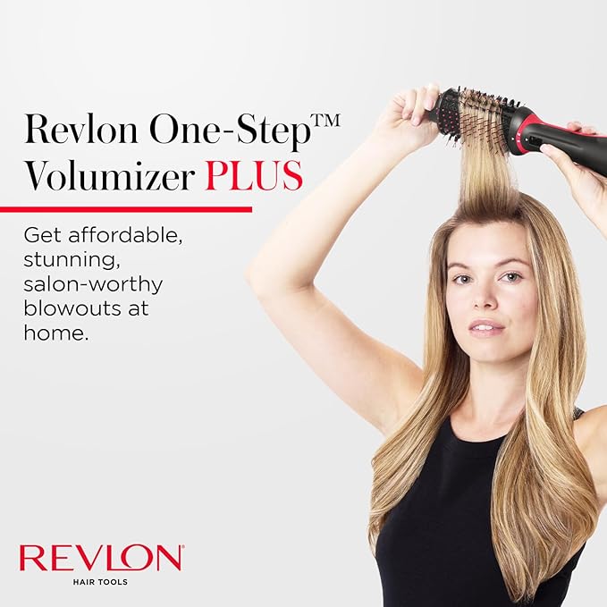 REVLON One-Step Volumizer Plus Hair Dryer and Styler, Enhanced Motor for Less Frizz, More Shine, and Reduced Heat Damage for Salon Style Round Brush for Blowout, Black (Amazon Exclusive)