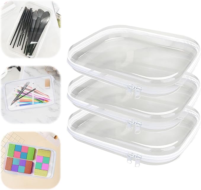 3PCS Zippered Transparent Cases for Snacks,Portable Waterproof Cosmetic Bag with Zipper,Clear Hard Shell Zipper Case for Cosmetic Storage, Putting Snacks, Pencil Case