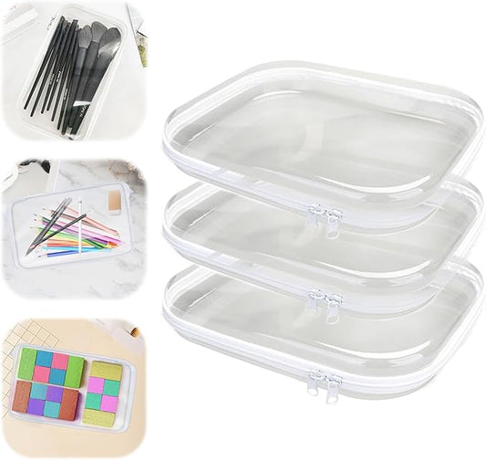 3PCS Zippered Transparent Cases for Snacks,Portable Waterproof Cosmetic Bag with Zipper,Clear Hard Shell Zipper Case for Cosmetic Storage, Putting Snacks, Pencil Case