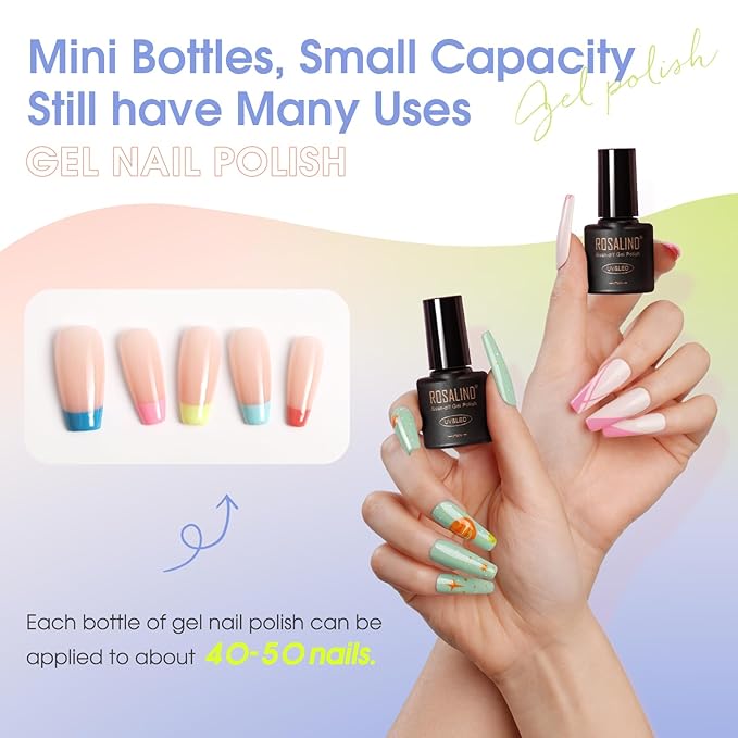 ROSALIND 80PCS Gel Polish Set, 75 Colors Gel Nail Polish with Glossy Matte Glitter Top Coat Base Coat Multi-Colred u v Nail Polish Kit Soak Off Nail Set for Women