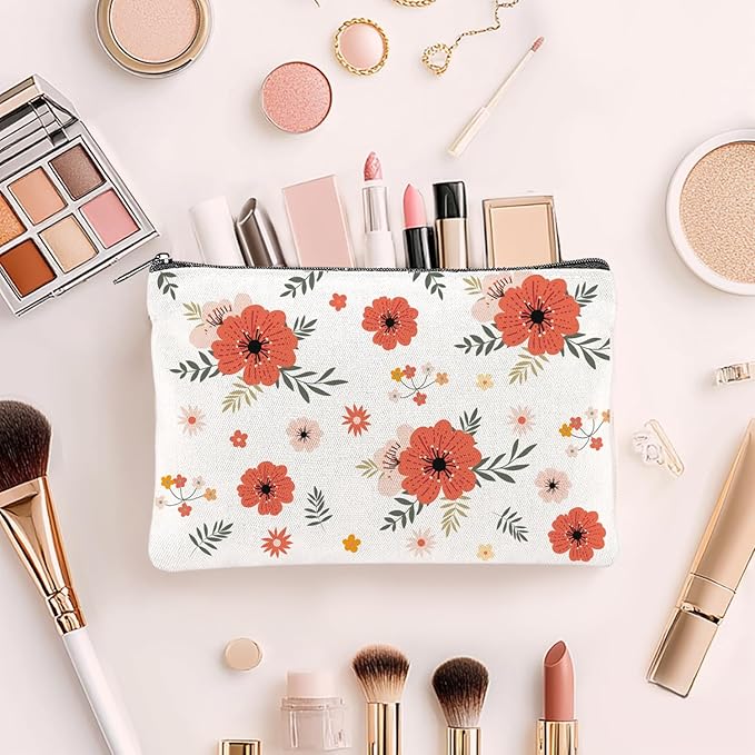20PCS Flower Canvas Makeup Bags Bulk Floral Cosmetic Bags for Women and Girls Spring Multicolor Travel Pouch Wildflower Canvas Toiletry Bag Bulk Makeup Organizer Bags Group Gifts for Women