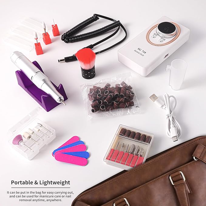 LimeGirl Electric Nail Drill Professional for Acrylic Nail Kit, Portable Electric Manicure Pedicure Polishing Set with 13 in 1 Nail Drill Bits Kit, 2024 Upgraded Electric Nail File 45000RPM (White)