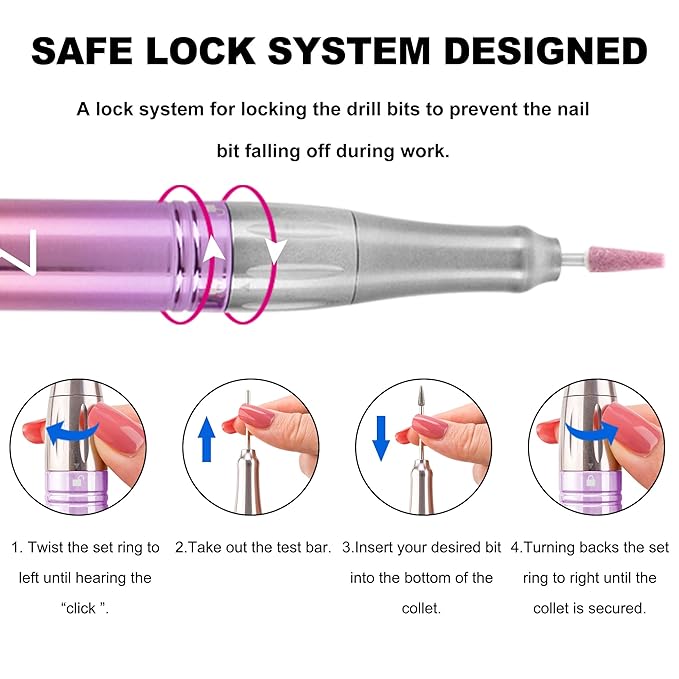 M Mase- Professional Nail Drill Machine - 2-in-1 Nail File - Cordless, 35000 RPM, HD Display - Gift for Her - Electric Nail Drill for Professional & Home Use (Gold)
