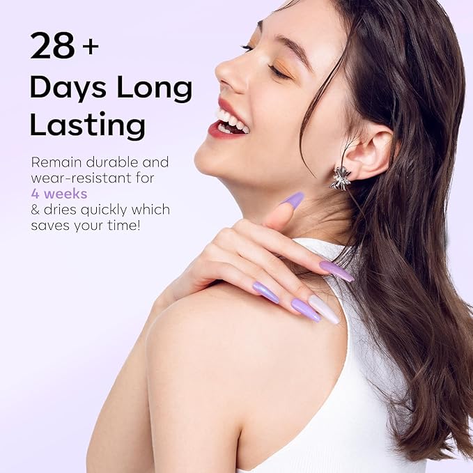 Modelones Purple Glitter Gel Nail Polish Set, 6 Colors Shimmer Violet Mermaid Gel Nail Cat Eye Sparkle Soak Off Led Nail Polish for Women Girl DIY Nail Art Gift