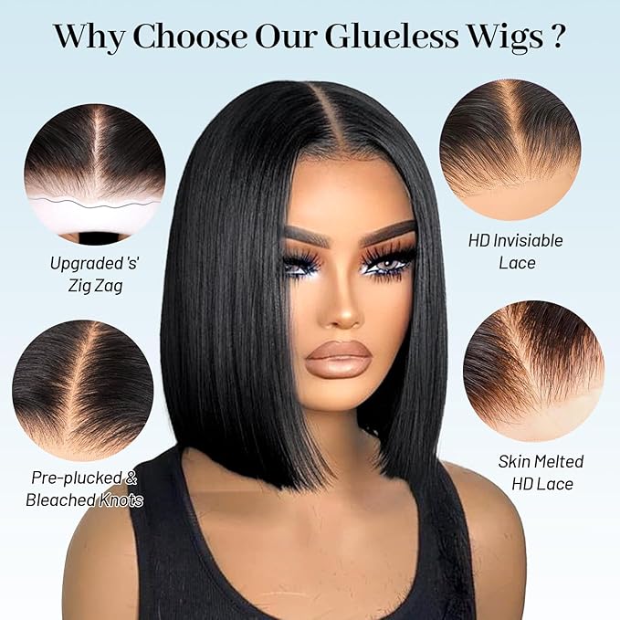 5x5 Hd Lace Closure Wigs Human Hair Glueless Wigs Human Hair Pre Plucked 180 Density 5x5 hd lace closure wigs human hair Wear and Go Glueless Wig 8 Inch