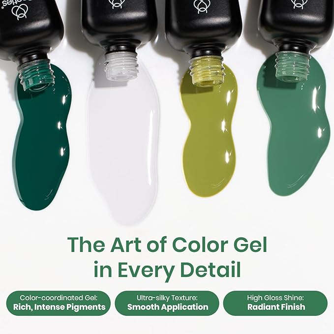 Beetles Spring Summer Gel Nail Polish Set Green Gel Polish White DIY Nail with Base and Top Coat Stellar Blossoms French Nails Stickers for Party Gift for Women