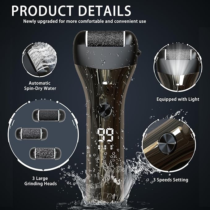 Foot Callus Remover, Rechargeable Electronic Foot File- Ideal Gift, Professional Pedicure Tools, Waterproof Foot Scrubber, Electric Pedicure Kit Feet Care for Dead Skin- Long Service Time
