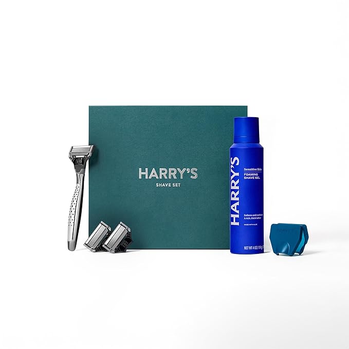 Harry's Shave Gift Set for Men Limited Edition, Craft Handle, 3 Razor Blade Cartridges, 4 oz Foaming Shave Gel, and Travel Blade Cover