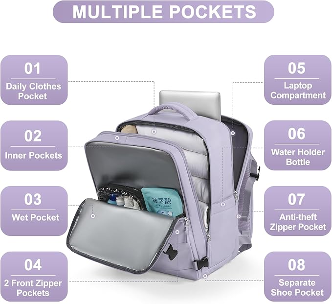 coofay Travel Backpack Carry On Flight Aapproved Personal Item Travel Bag Mochila De Viaje Travel Backpack For Men Spirit Airlines Personal Item Bag 18x14x8 Carry On Backpack For Airplanes Purple