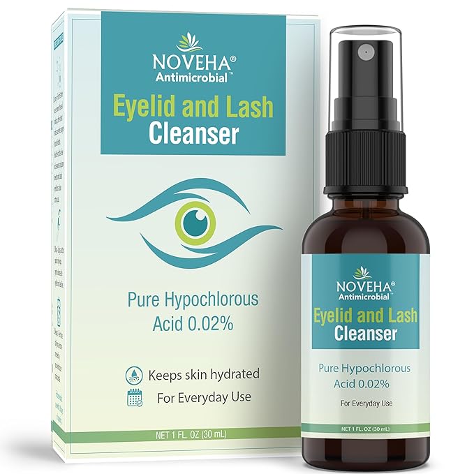 NOVEHA Eyelid and Lash Cleanser - Fast Acting Soothing Formula, Effective Relief from Irritation, Dry Eyes, Styes, Pure and Gentle Hypochlorous Acid Spray (1.01 Fl Oz (Pack of 1))