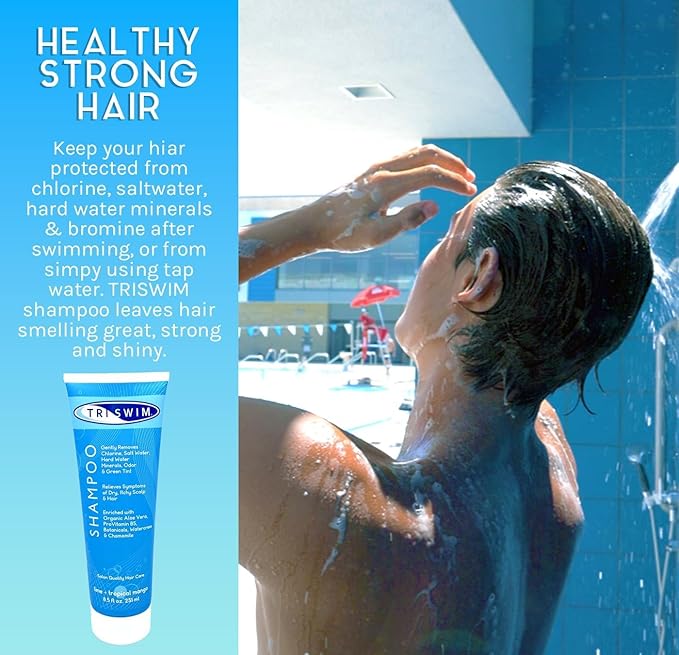 TRISWIM Chlorine Removal Shampoo 8.5 Fl Oz | Gently Removes Chlorine, Salt Water, and Hard Water Buildup | Relieves Dry and Itchy Scalp | Enriched with Organic Aloe Vera and Botanicals | Pack of 2