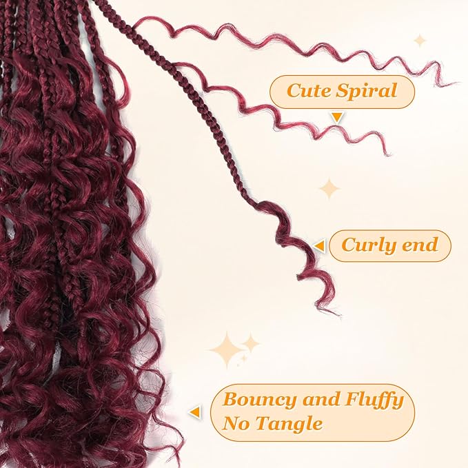9 Packs Goddess Box Braids Crochet Hair 14 Inch Boho Crochet Box Braids With Curly Ends For Black Women, Bohomian Crochet Box Braids Pre Looped Box Braids Crochet Hair(14Inch 9Packs, BUG)