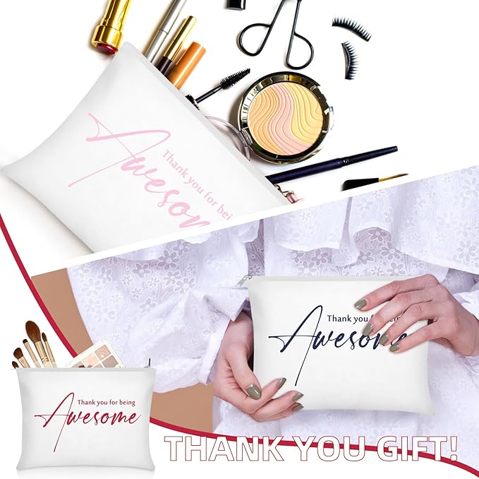 Buryeah 24 Pcs Thank You Cosmetic Bags for Women Thank You for Being Awesome Makeup Bags Bulk Employee Appreciation Pouches for Student Teacher Team Coworker Assistant Gift(White)