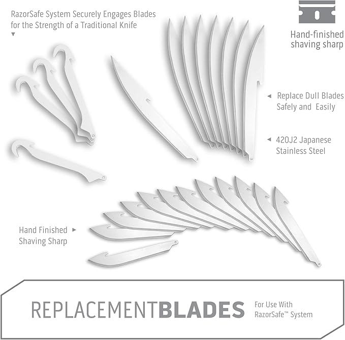 OUTDOOR EDGE 3.5" RazorSafe Replacement Combo Knife Blades, 24 Piece Value Pack (12 Sharp-Point, 8 Boning/Fillet, 4 Gutting Blades)