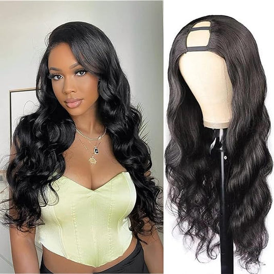 U Part Human Hair Wig Body Wave U Part Wig Human Hair for Black Women Glueless Wigs Human Hair Clip Upgrade Natural Hair Wig Beginner Friendly Middle Part 180% Density 24inch