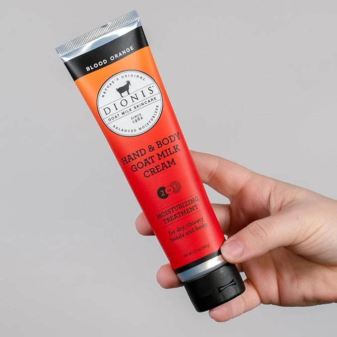 Dionis Goat Milk Skincare Blood Orange 8.5oz Hydrating Body Lotion and 3.3oz Hand & Body Moisturizing Travel Size Cream Scented Bundle, Natural Ingredients, Made in the USA, Cruelty Free, Paraben Free