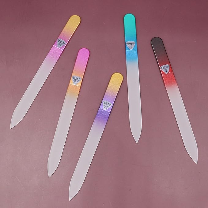 Bona Fide Beauty Czech Glass File Set - 5 Piece Crystal Nail Files (Multicolor). Reusable Bulk Nail Files from The EU.