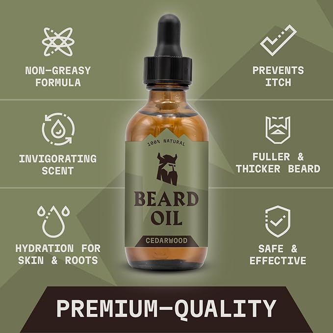 Striking Viking Beard Oil for Men - 2 Fl Oz, Cedarwood Scent - Naturally Derived Conditioner with Almond, Tea Tree, Argan & Jojoba Oil for Beard Growth, Softening & Moisturizing