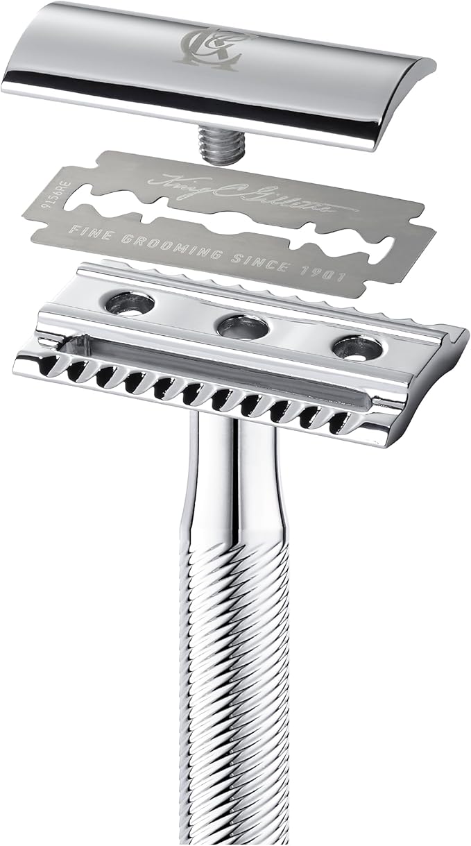 King C. Gillette Double Edge Safety Razor for Men, 5 Platinum Coated Double Edge Razor Blades, Gifts for Men
