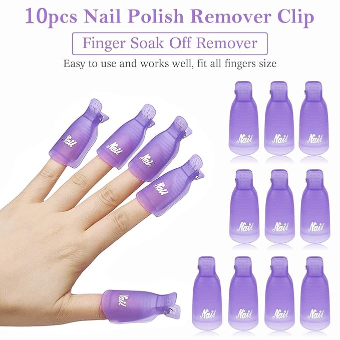 Makartt Gel Nail Polish Remover Clips Kit, Nail Polish Holder Hand Rest, 20 Pcs Resuable Finger and Toenail Acrylic Nail Polish Remover Wraps, Nail Polish Stand with Gel Holders and Multi Angle Rest