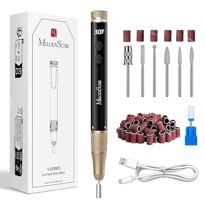 MelodySusie 30000RPM Portable Electric Nail Drill with Nail Art Brushes Set
