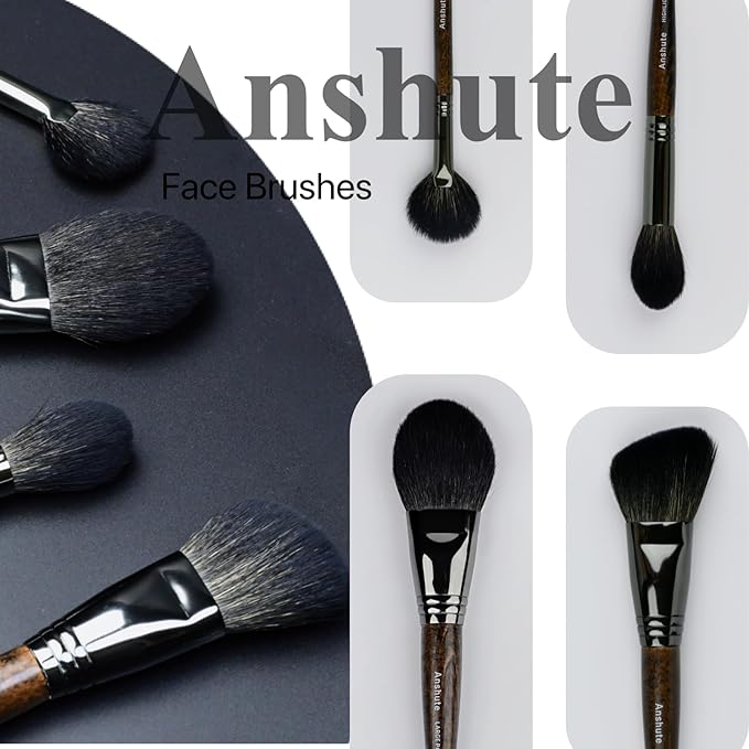 Natural Goat Hair Makeup Brushes Set of 4, Face Brushes, Professional Natural Hair Cosmetic Brushes, Beech Wood Handle. Super Soft Bristles, Variety of Brushes.