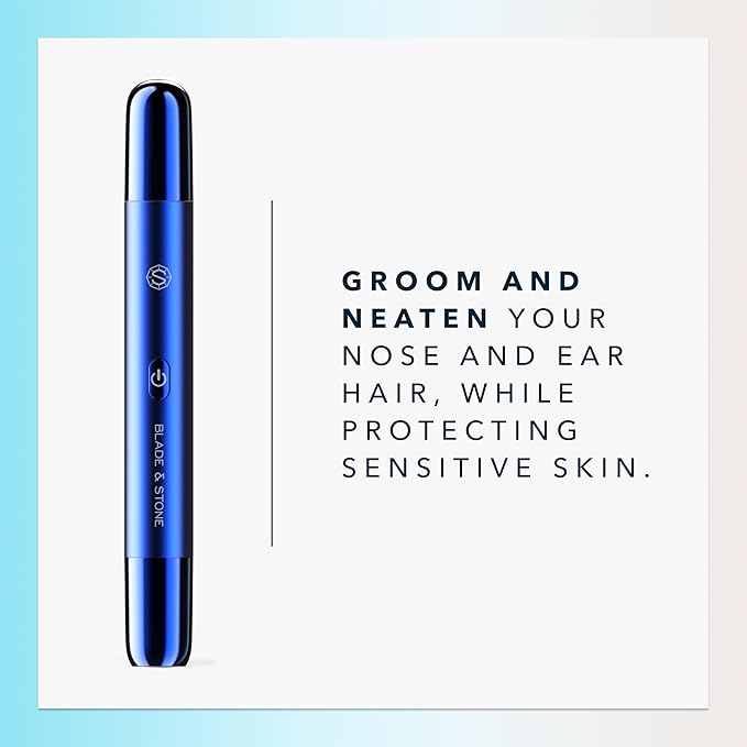 Blade & Stone™ NS501M Nose & Ear Trimmer | Graphene-X™ Blade | High-Velocity, Low-Noise Motor | Patented Rotary Blade Design | Skin-Friendly, Tug-Free Performance, Detachable Head (Big Blue)