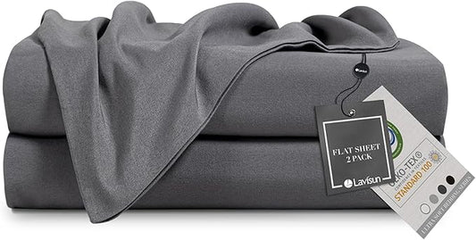 Lavisun Flat Sheets 2 Pack,Hotel Quality Flat Bed Sheets,Brushed Microfiber Bed Sheets, Bulk Sheets for Massage, Home, Dorm (Dark Grey,Full)