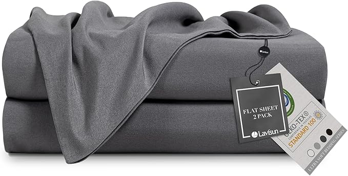 Lavisun Flat Sheets 2 Pack,Hotel Quality Flat Bed Sheets,Brushed Microfiber Bed Sheets, Bulk Sheets for Massage, Home, Dorm (Dark Grey,Queen)