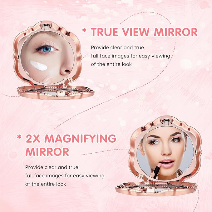 30 Set Rose Compact Mirror Bulk Wedding Favors for Guests Rose Shape Portable Folding Mirrors with Thank You Tag Jute Twine and Organza Bag for Quinceanera Bridal Shower Party Souvenir Gifts,Rose Gold