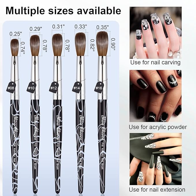 Acrylic Nail Art Brush Size 14, 100% Pure Kolinsky Hair Oval for Application, Professional Extension Manicure Tool Striping Drawing Pen DIY Home Salon, Black, 1.0 Count