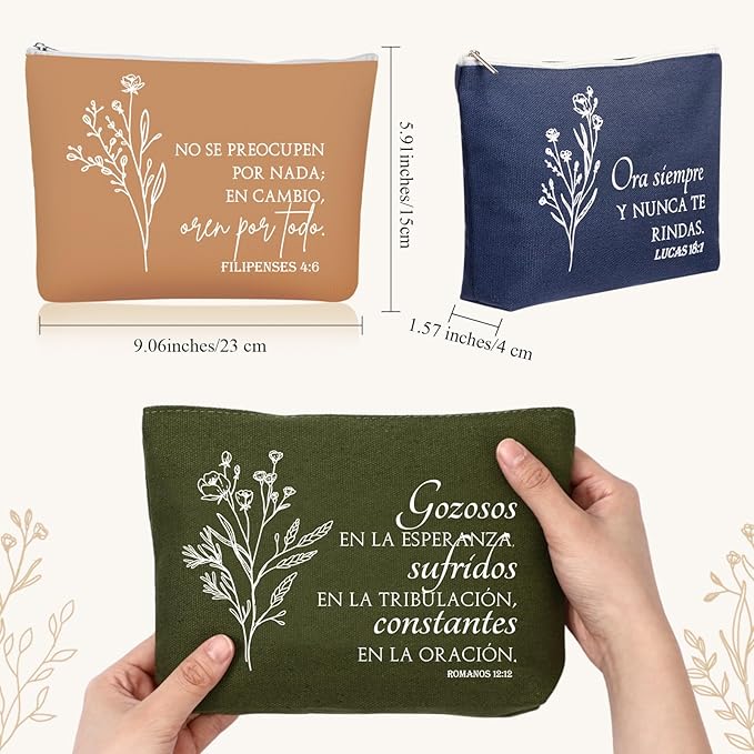 10Pcs Christian Gifts for Women Religious Cosmetic Bags Inspirational Bible Verse Pencil Pouch Canvas Makeup Bags Bulk with Zipper for Mother Sister Church Favors