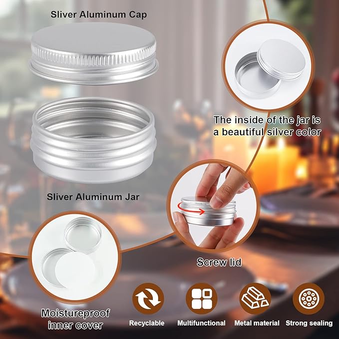 234 Pack Round Cans with Screw Lid 1/2 OZ Aluminum Metal Tins,for DIY homemade lotion bars, salves, and candles, Balms, Spices, Beard Balm, Crafts with 6 Markers 8 Sheets Label Stickers