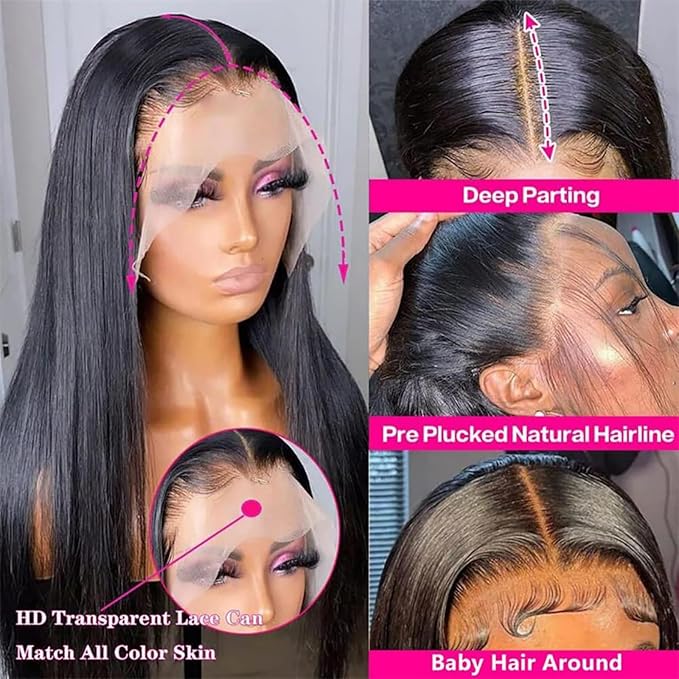 13x4 Lace Front Wigs Human Hair Pre Plucked with Baby Hair 150% Density Straight Brazilian Virgin Frontal Wigs Human Hair 13x4 Glueless HD Lace Closure Human Hair Wigs for Black Women(22 Inch)
