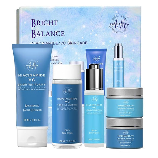 Skin Care Kit for Women, Hydrating Skincare Set Niacinamide+Vitamin C, Daily Routine 5 In 1 W/Facial Cleanser, Toner, Serum, Cream, and Mask, Fragrance-Free, Suit for All Skin Type