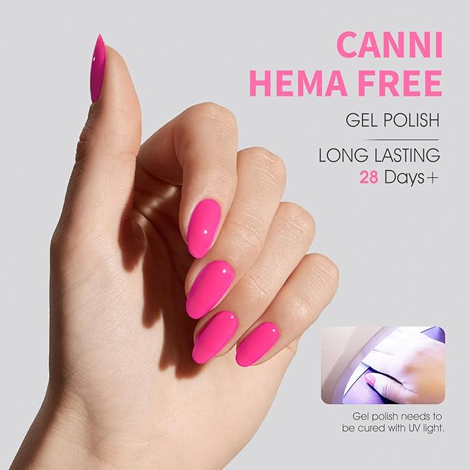 CANNI 6 Colors 9 ML Hema-Free Pink Gel Nail Polish Set, Hot Pink Purple Gel Polish Kit Light Baby Neon Pink Colors, Soak Off LED Nail Gel Manicure Kit DIY at Home Salon Gifts