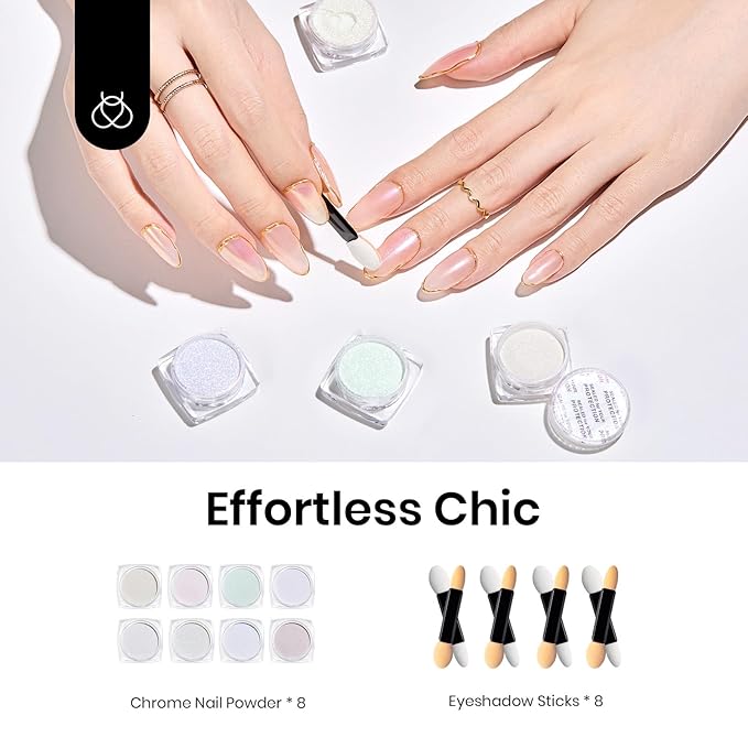 Beetles Chrome Nail Powder Metallic Mirror Effect, Holographic Aurora Mermaid Pearl Glitter, Chrome Powder for Gel Nails Manicure Nail Art Decoration 8 Colors 0.5g/Jar