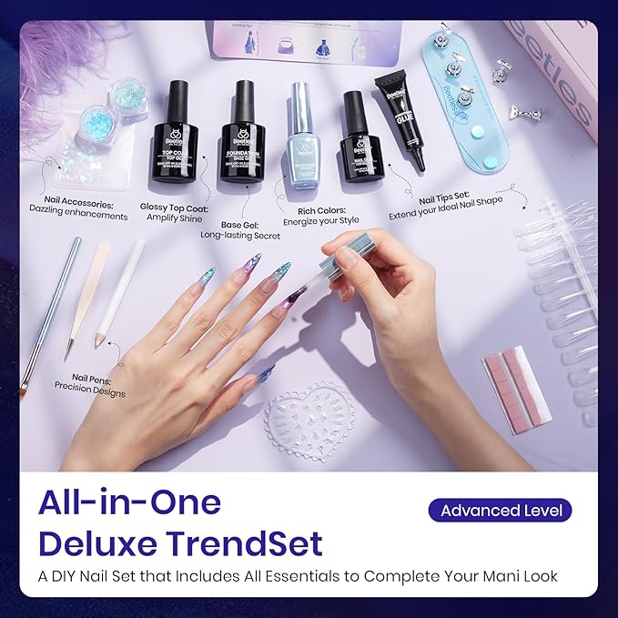 Beetles Gel Nail Polish Valentine Gift Set,All in One Winter Gel Polish Cocktail Glitter UV Gel Polish Kit with Base&Top Coat,Nail Glue,Nail Tips,Nail Charms-DaleIY Party Nail Design Gift for Women