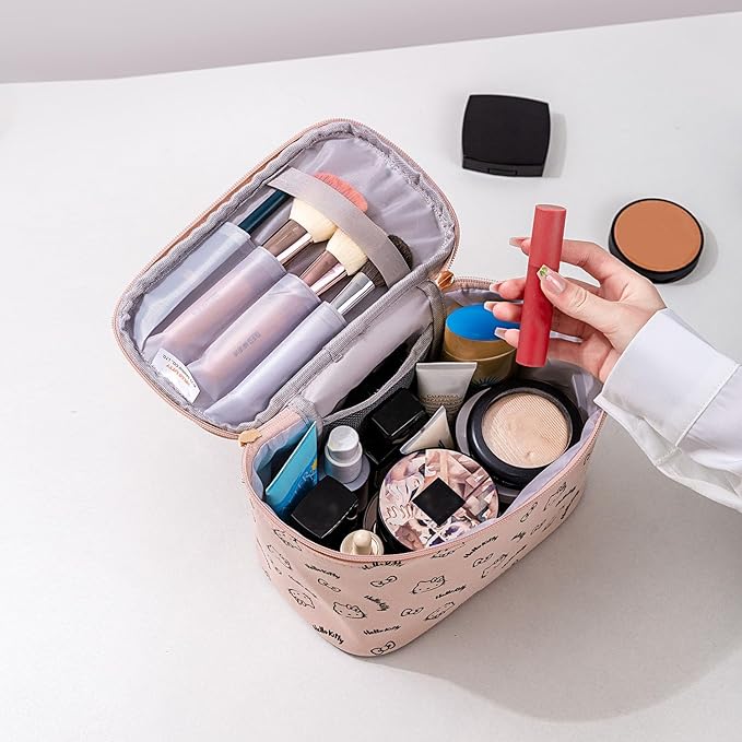 AmBealla Make up Bag Travel Cosmetic Bags Brush Holder Zipper Pouch Case Organizer Cute Organizer Suitable for Purse for Women (Light Pink 2PCS)