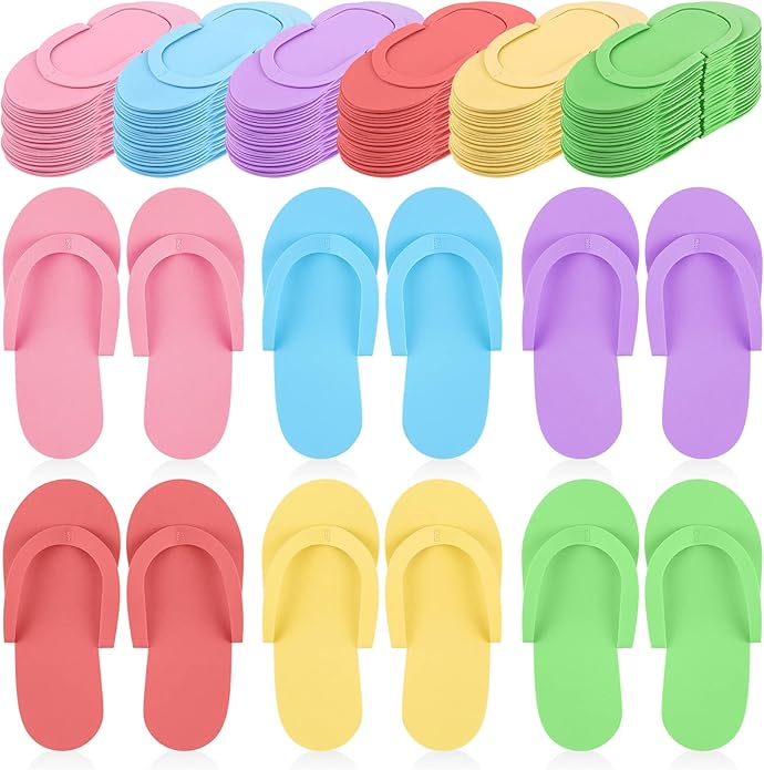 Geyoga 48 Pairs Disposable Pedicure Slippers Foam Disposable Multi Color Spa Flip Flops Pedicure Shoes for Women Salon Nail Spa