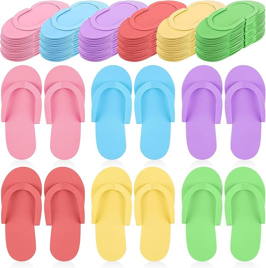 Geyoga 48 Pairs Disposable Pedicure Slippers Foam Disposable Multi Color Spa Flip Flops Pedicure Shoes for Women Salon Nail Spa