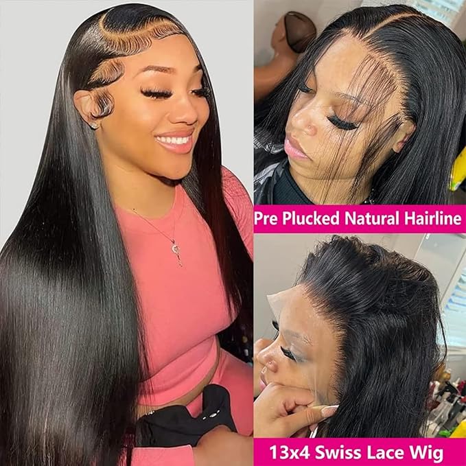 13x4 Lace Front Wigs Human Hair Pre Plucked with Baby Hair 150% Density Straight Brazilian Virgin Frontal Wigs Human Hair 13x4 Glueless HD Lace Closure Human Hair Wigs for Black Women(18 Inch)